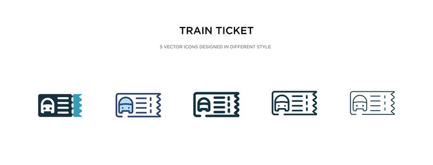train ticket icon in different style vector illustration. two colored and black train ticket vector icons designed in filled, outline, line and stroke style can be used for web, mobile, ui