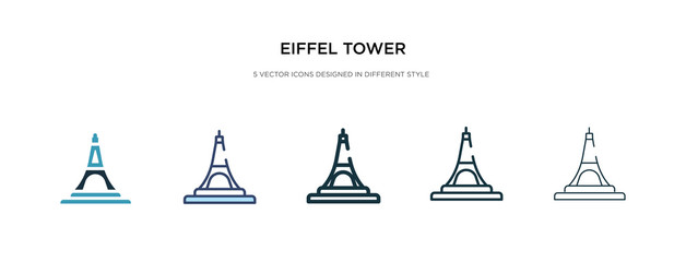 eiffel tower icon in different style vector illustration. two colored and black eiffel tower vector icons designed in filled, outline, line and stroke style can be used for web, mobile, ui