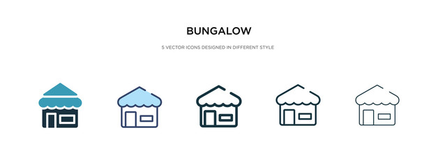 bungalow icon in different style vector illustration. two colored and black bungalow vector icons designed in filled, outline, line and stroke style can be used for web, mobile, ui - obrazy, fototapety, plakaty