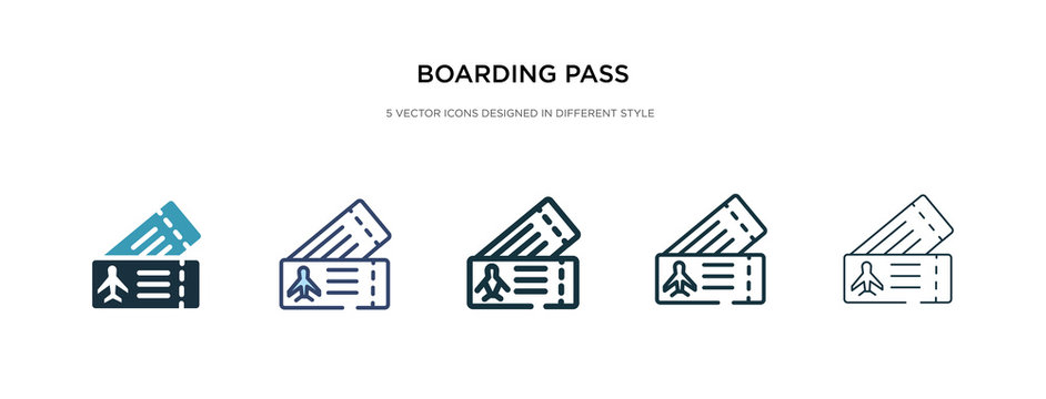 boarding pass icon in different style vector illustration. two colored and black boarding pass vector icons designed in filled, outline, line and stroke style can be used for web, mobile, ui