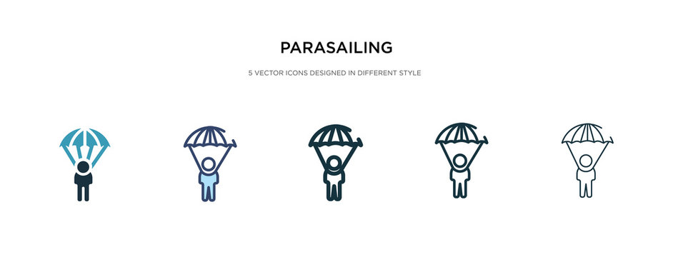 parasailing icon in different style vector illustration. two colored and black parasailing vector icons designed in filled, outline, line and stroke style can be used for web, mobile, ui