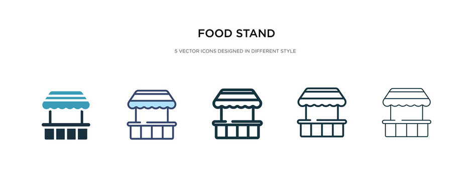 food stand icon in different style vector illustration. two colored and black food stand vector icons designed in filled, outline, line and stroke style can be used for web, mobile, ui