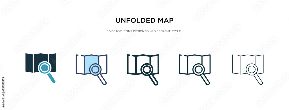 Poster unfolded map icon in different style vector illustration. two colored and black unfolded map vector 