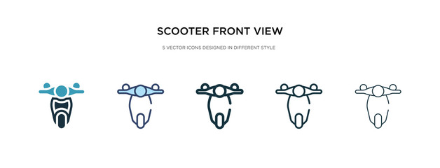 scooter front view icon in different style vector illustration. two colored and black scooter front view vector icons designed in filled, outline, line and stroke style can be used for web, mobile, © zaurrahimov