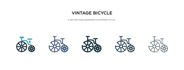 vintage bicycle icon in different style vector illustration. two colored and black vintage bicycle vector icons designed in filled, outline, line and stroke style can be used for web, mobile, ui