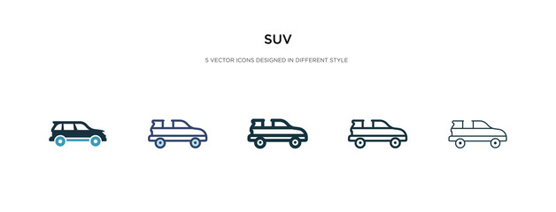 suv icon in different style vector illustration. two colored and black suv vector icons designed in filled, outline, line and stroke style can be used for web, mobile, ui - obrazy, fototapety, plakaty