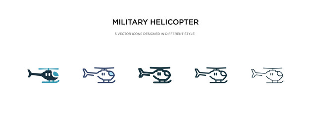 military helicopter icon in different style vector illustration. two colored and black military helicopter vector icons designed in filled, outline, line and stroke style can be used for web, © zaurrahimov