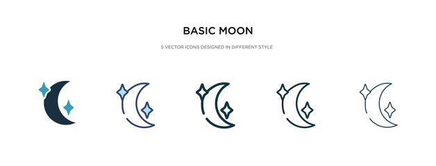 Obraz premium basic moon icon in different style vector illustration. two colored and black basic moon vector icons designed in filled, outline, line and stroke style can be used for web, mobile, ui
