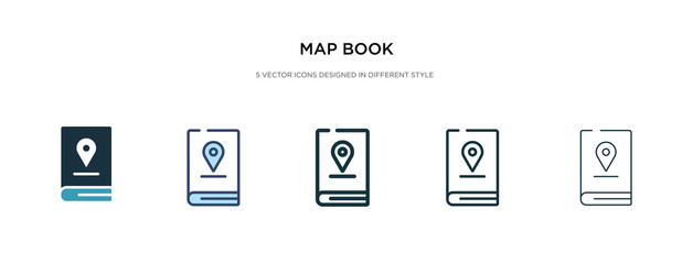 map book icon in different style vector illustration. two colored and black map book vector icons designed in filled, outline, line and stroke style can be used for web, mobile, ui