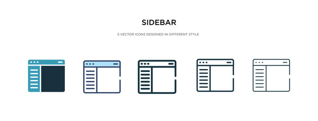 sidebar icon in different style vector illustration. two colored and black sidebar vector icons designed in filled, outline, line and stroke style can be used for web, mobile, ui