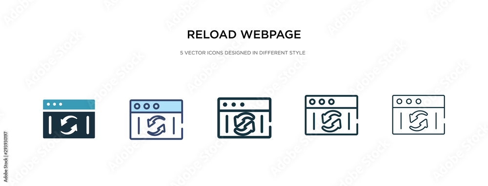 Poster reload webpage icon in different style vector illustration. two colored and black reload webpage vec