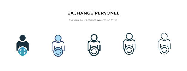 exchange personel icon in different style vector illustration. two colored and black exchange personel vector icons designed in filled, outline, line and stroke style can be used for web, mobile, ui - obrazy, fototapety, plakaty