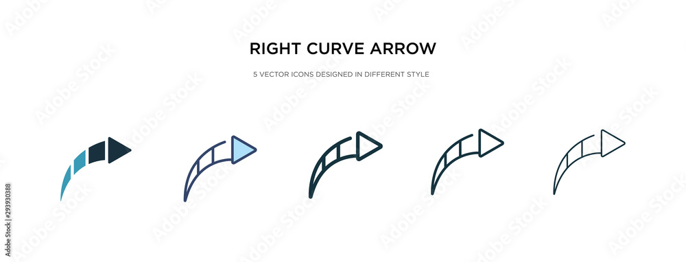 Poster right curve arrow icon in different style vector illustration. two colored and black right curve arr
