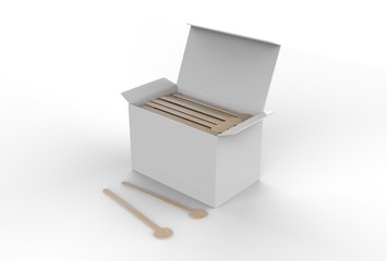 Coffee stirrer paper box packaging for branding. 3d render illustration.