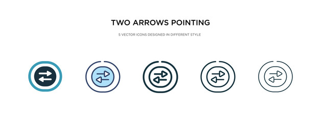 two arrows pointing right and left icon in different style vector illustration. two colored and black two arrows pointing right and left vector icons designed in filled, outline, line stroke style