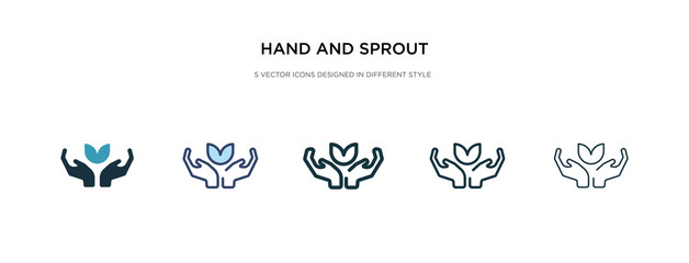 hand and sprout icon in different style vector illustration. two colored and black hand and sprout vector icons designed in filled, outline, line stroke style can be used for web, mobile, ui