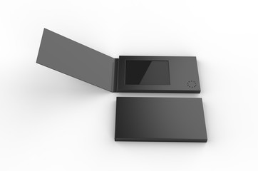 Blank  LCD Video Mailer Card And Brochure For branding. 3d render illustration.