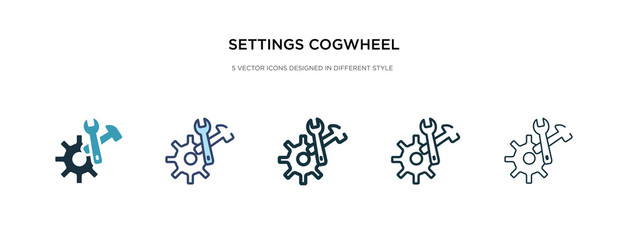 settings cogwheel button icon in different style vector illustration. two colored and black settings cogwheel button vector icons designed in filled, outline, line and stroke style can be used for