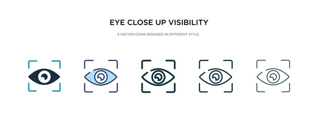 eye close up visibility button icon in different style vector illustration. two colored and black eye close up visibility button vector icons designed in filled, outline, line and stroke style can - obrazy, fototapety, plakaty
