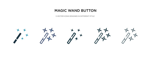 magic wand button icon in different style vector illustration. two colored and black magic wand button vector icons designed in filled, outline, line and stroke style can be used for web, mobile, ui - obrazy, fototapety, plakaty