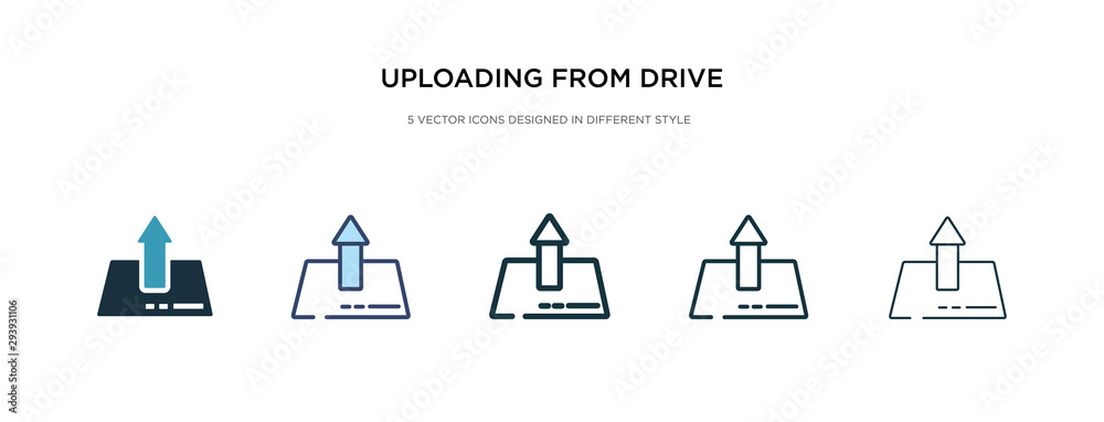 Wall mural uploading from drive icon in different style vector illustration. two colored and black uploading fr