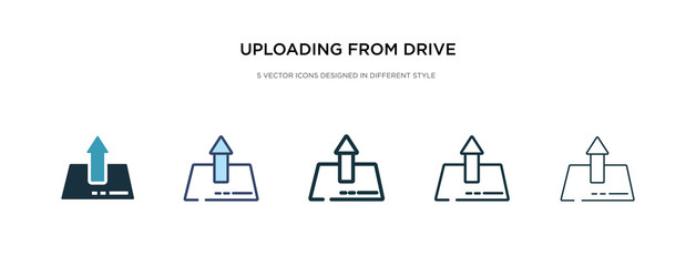 uploading from drive icon in different style vector illustration. two colored and black uploading from drive vector icons designed in filled, outline, line and stroke style can be used for web,