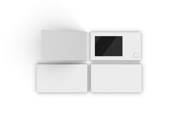 Blank  LCD Video Mailer Card And Brochure For branding. 3d render illustration.