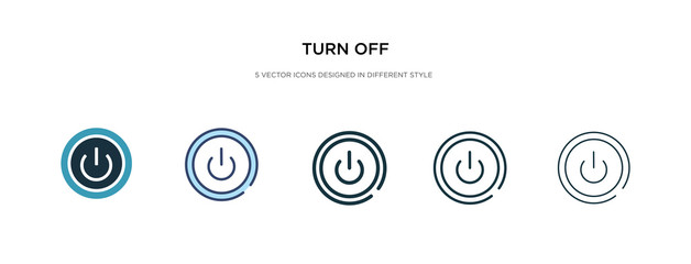 turn off icon in different style vector illustration. two colored and black turn off vector icons designed in filled, outline, line and stroke style can be used for web, mobile, ui - obrazy, fototapety, plakaty