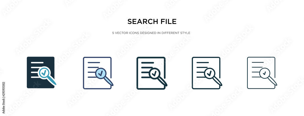 Poster search file icon in different style vector illustration. two colored and black search file vector ic