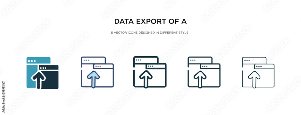 Poster data export of a window with an arrow icon in different style vector illustration. two colored and b