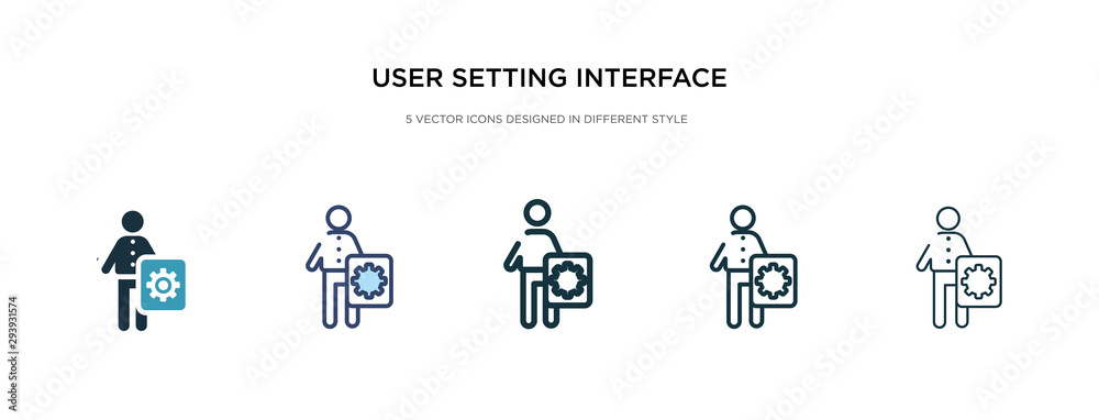 Poster user setting interface icon in different style vector illustration. two colored and black user setti