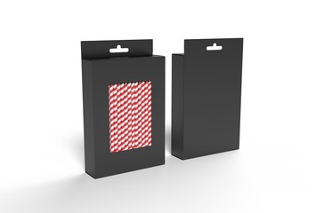 Hanging blank straw packaging box with hang tab box for mock up and presentation. 3d render illustration.