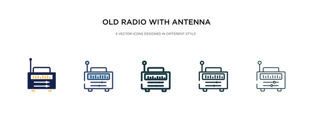 old radio with antenna icon in different style vector illustration. two colored and black old radio with antenna vector icons designed in filled, outline, line and stroke style can be used for web,