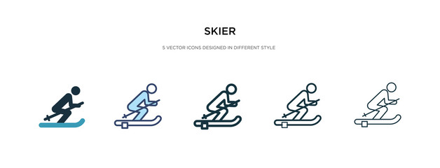 Fototapeta premium skier icon in different style vector illustration. two colored and black skier vector icons designed in filled, outline, line and stroke style can be used for web, mobile, ui