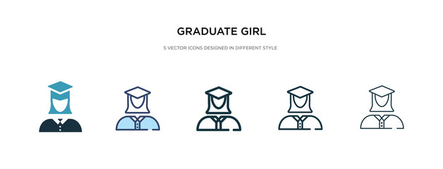 graduate girl icon in different style vector illustration. two colored and black graduate girl vector icons designed in filled, outline, line and stroke style can be used for web, mobile, ui