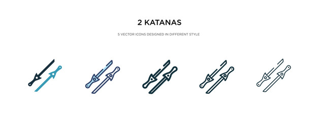 2 katanas icon in different style vector illustration. two colored and black 2 katanas vector icons designed in filled, outline, line and stroke style can be used for web, mobile, ui
