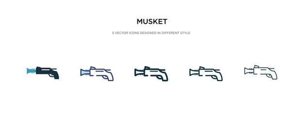 musket icon in different style vector illustration. two colored and black musket vector icons designed in filled, outline, line and stroke style can be used for web, mobile, ui