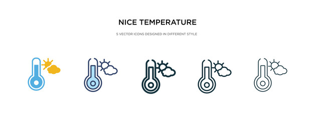 nice temperature icon in different style vector illustration. two colored and black nice temperature vector icons designed in filled, outline, line and stroke style can be used for web, mobile, ui