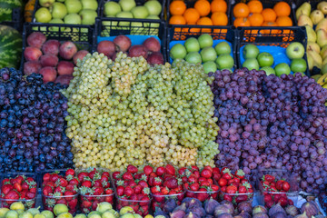 Organic fruits at the farmers market in Bodrum, Turkey