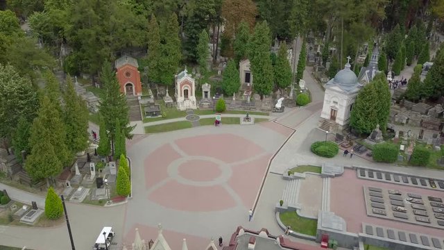 Aerial view of Lviv Lychakiv Cemetery enterance