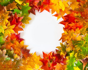 Naklejka na ściany i meble Autumn background with red, yellow, orange maple leaves