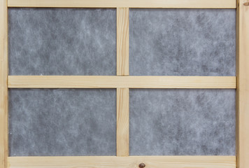 Windows frame made from wood pallet and paper with four blocks in the home.