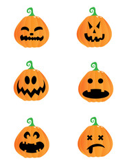 Set of Halloween scary pumpkins.Halloween pumpkins with emotional faces. Autumn holidays.