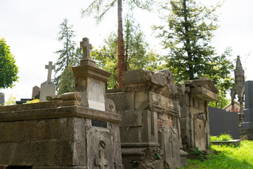 Historical graves at Lychakiv Cemetery in Lviv