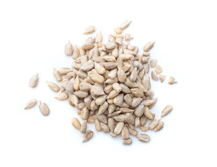 sunflower seeds on white background.