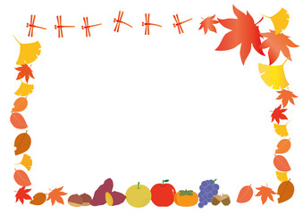 秋　フレーム　秋の味覚　落ち葉　紅葉　くだもの © Mono