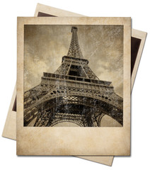 Vintage Eiffel tower instant photo isolated with clipping path included