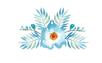 watercolor illustration of a floral arrangement in blue