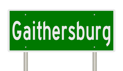 Rendering of a green highway sign for Gaithersburg Maryland