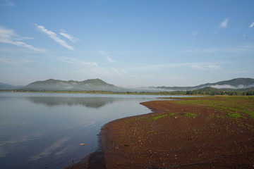 Textures Reflection Mountain reservoir in Thailand